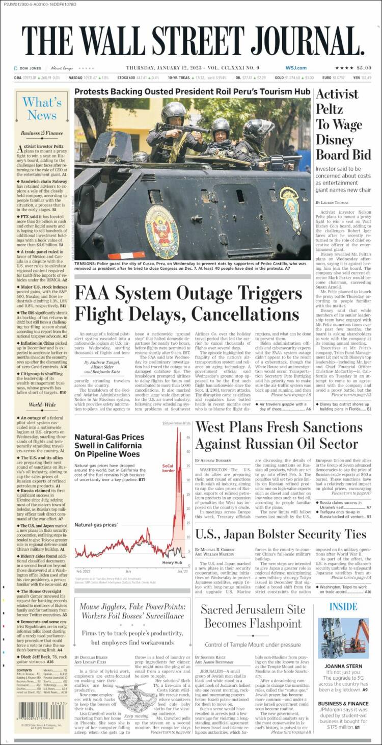 Portada de Wall Street Journal (USA)