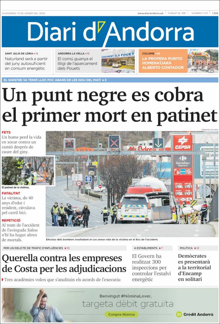 Portada de Diari d’Andorra (Andorra)