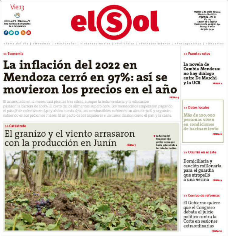 Portada de El Sol (Argentina)