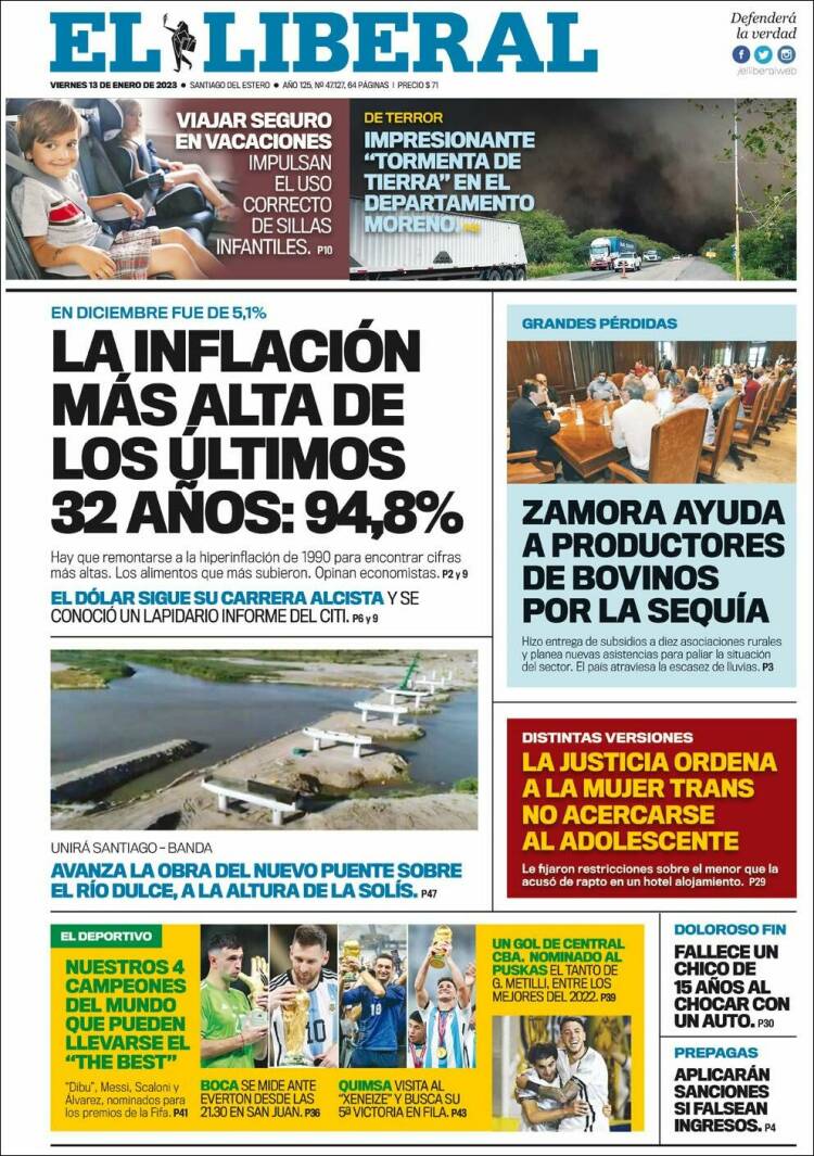 Portada de Diario El Liberal (Argentina)