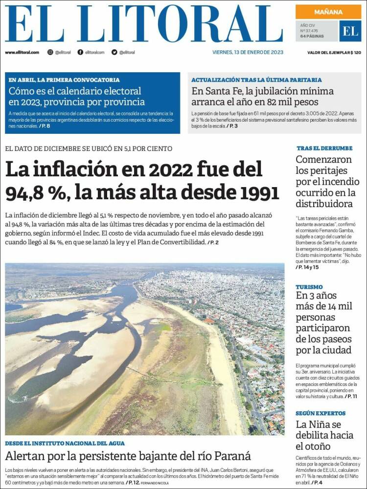 Portada de Diario El Litoral (Argentina)