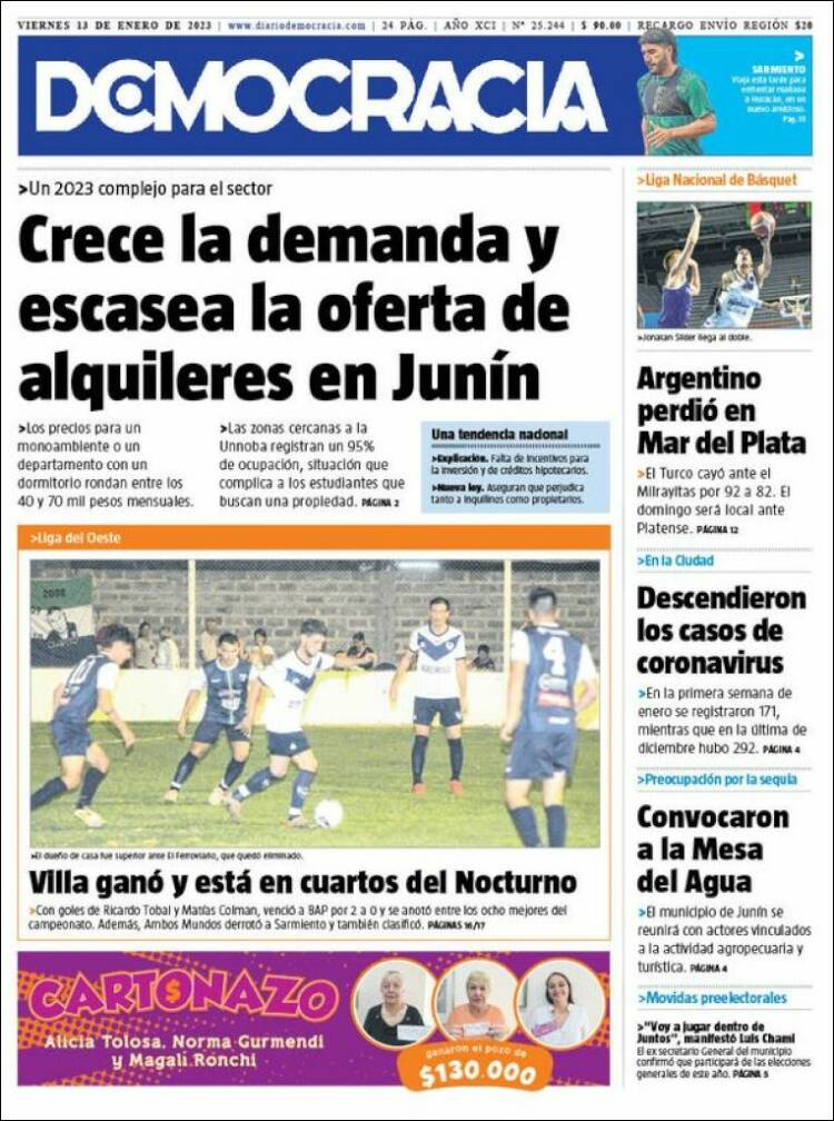 Portada de Diario Democracia (Argentina)