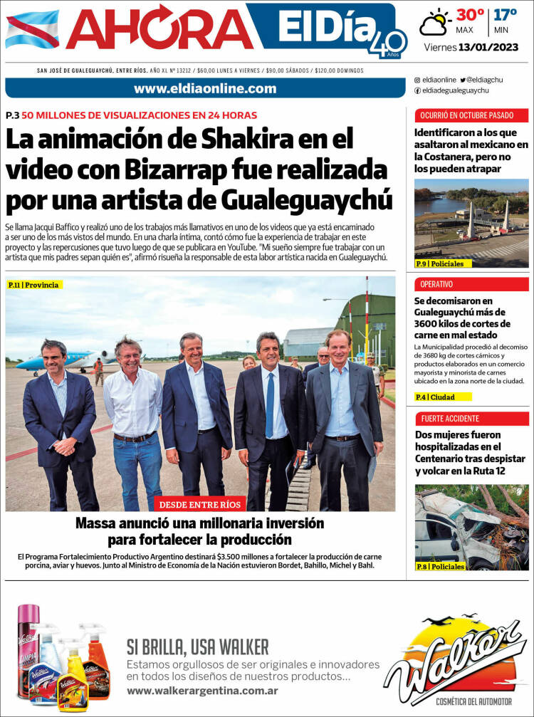 Portada de El Día de Gualeguaychú (Argentina)