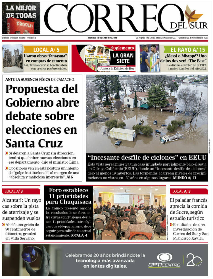 Portada de Correo Sur (Bolivia)