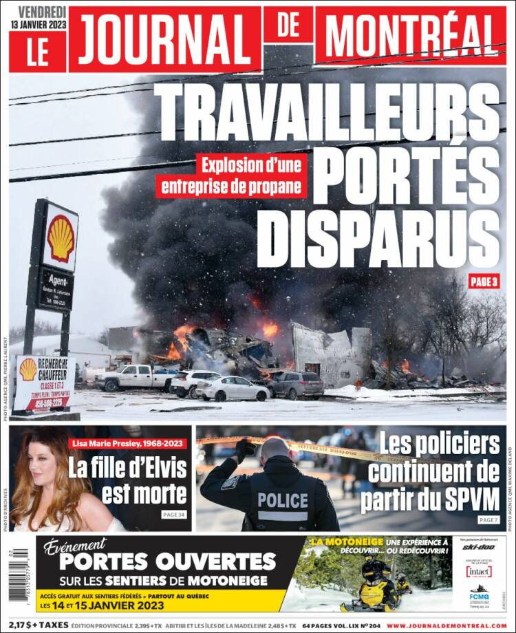 Portada de Le Journal de Montréal (Canada)