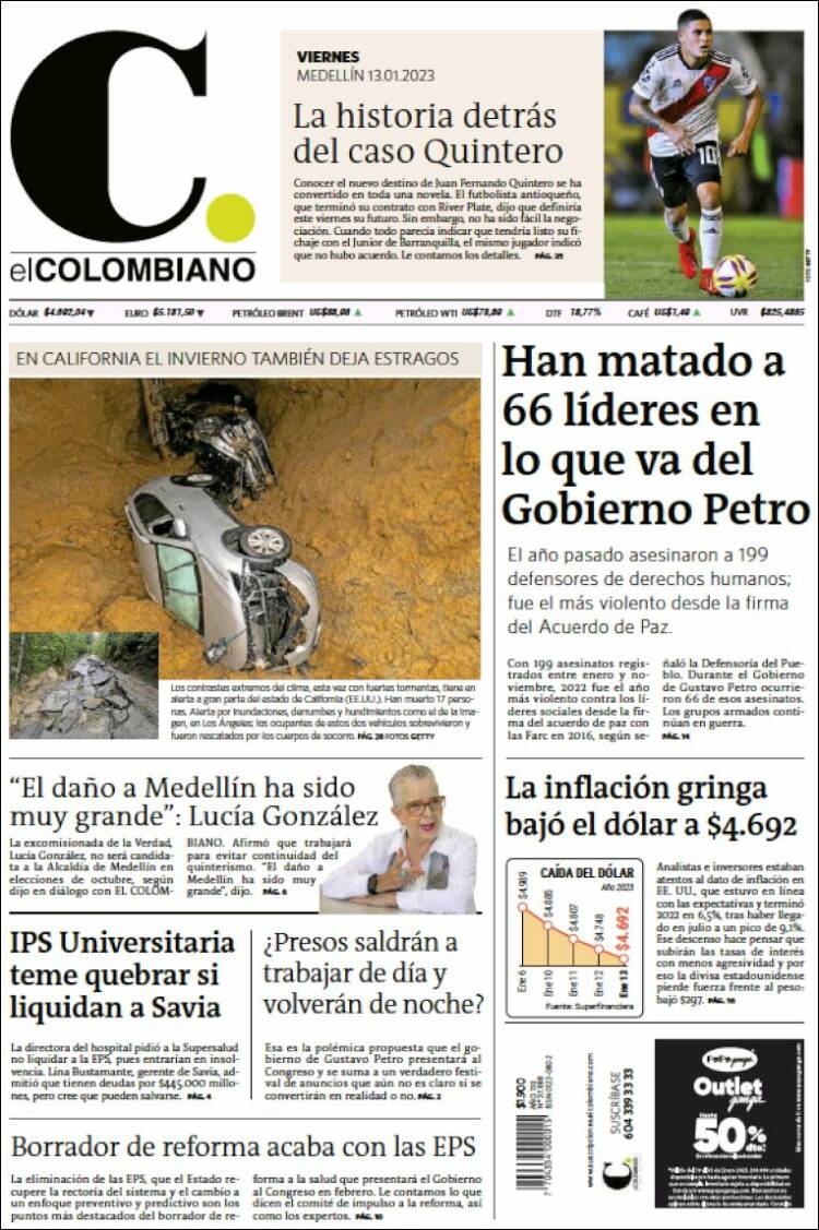 Portada de El Colombiano (Colombia)
