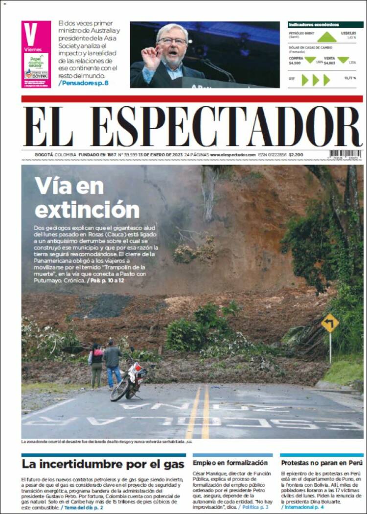 Portada de El Espectador (Colombia)