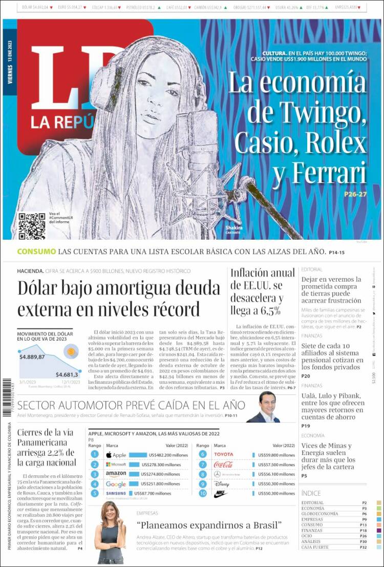 Portada de La Republica (Colombia)