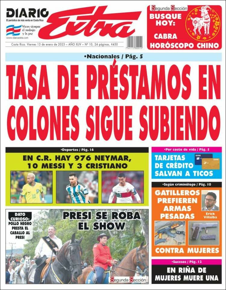 Portada de Diario Extra (Costa Rica)