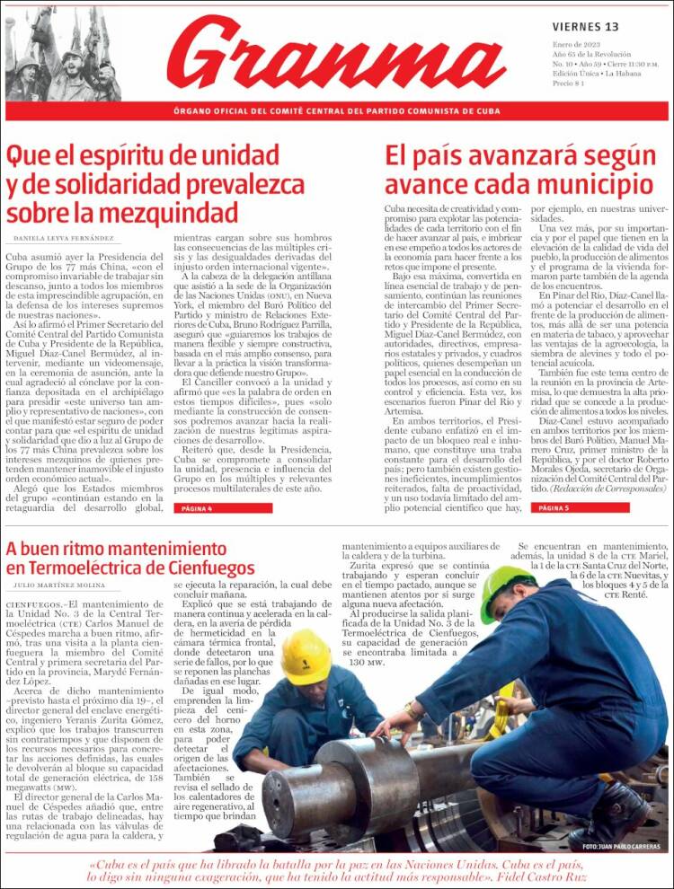 Portada de Granma (Cuba)