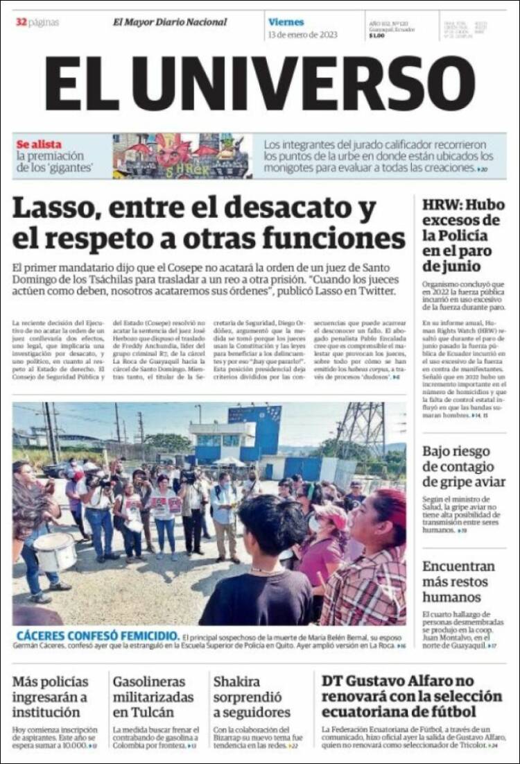 Portada de El Universo - Ecuador (Ecuador)