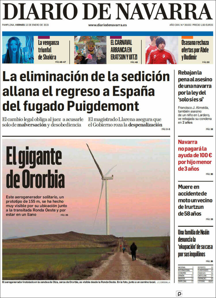 Portada de Diario de Navarra (Spain)