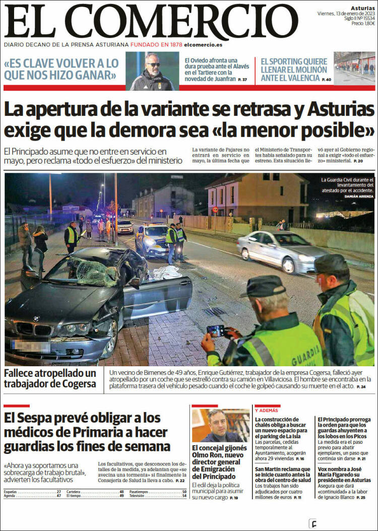 Portada de El Comercio (Spain)