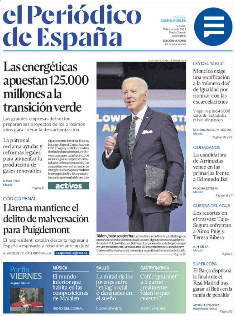 Portada de El Periódico de España (Spain)