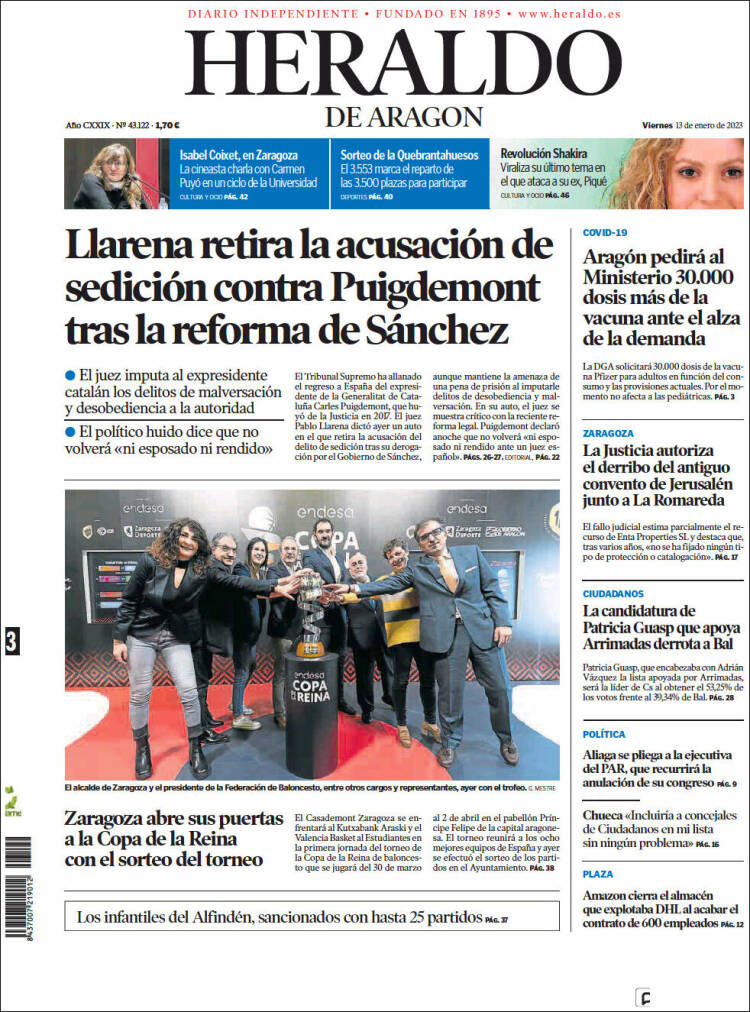Portada de Heraldo de Aragón (Spain)