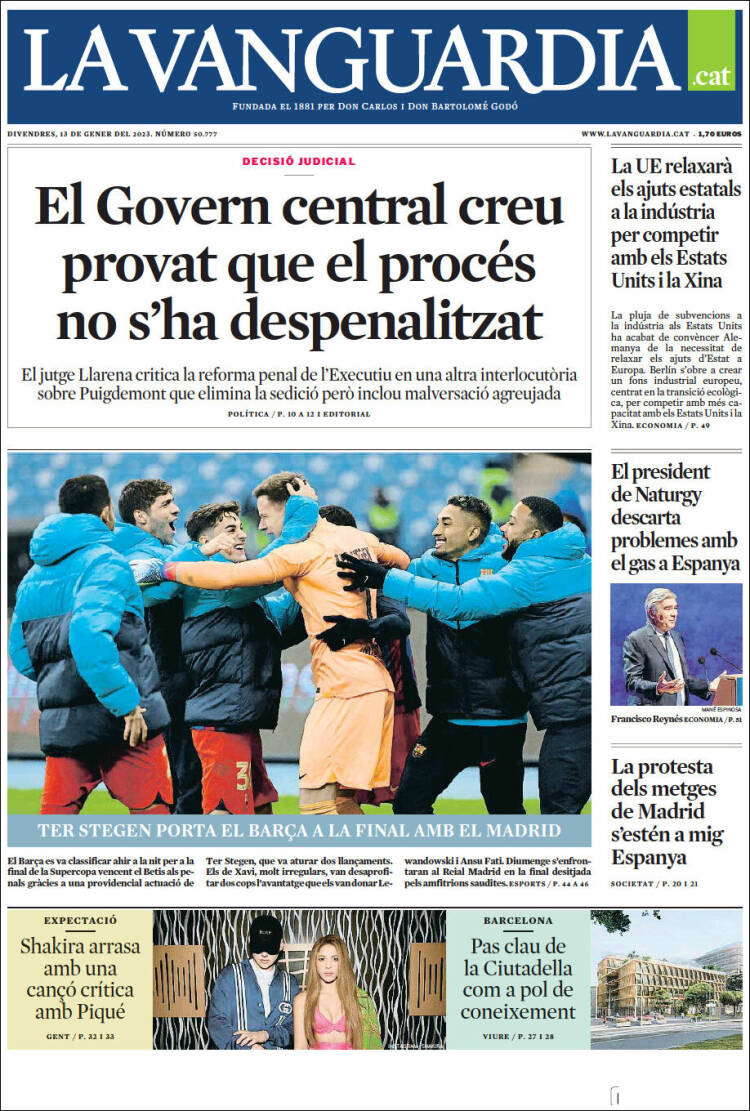 Portada de La Vanguardia (Spain)