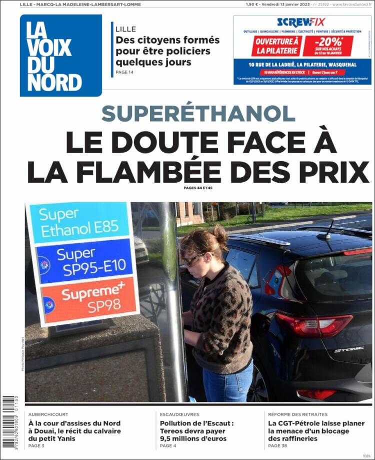 Portada de La Voix du Nord (Francia)