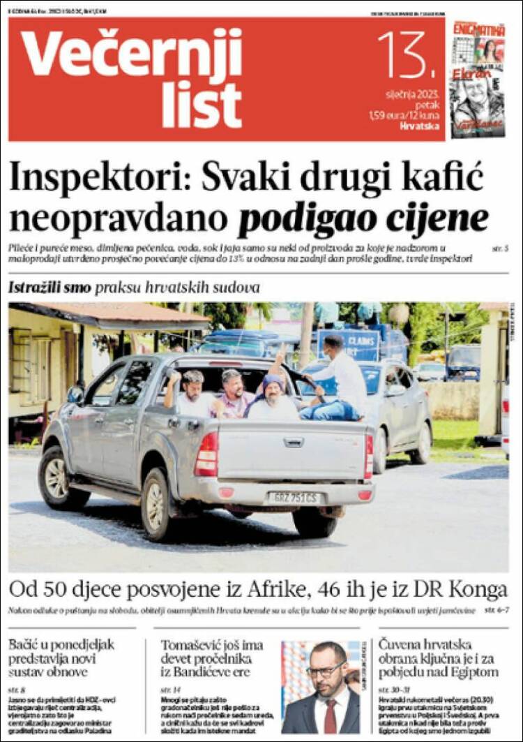 Portada de Večernji (Croacia)