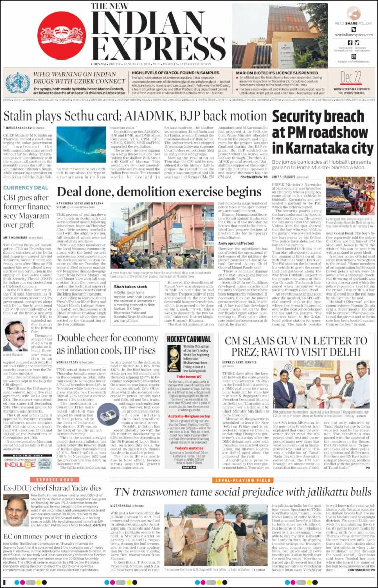 Portada de New Indian Express (India)