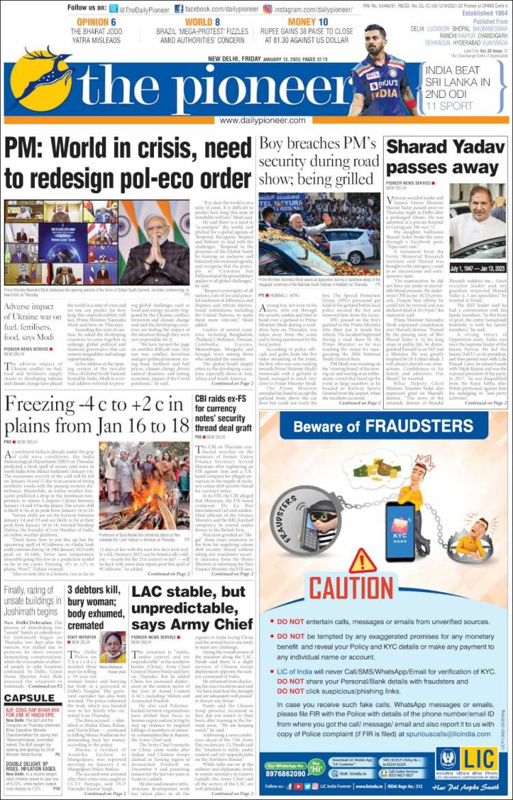 Portada de The Pioneer (India)