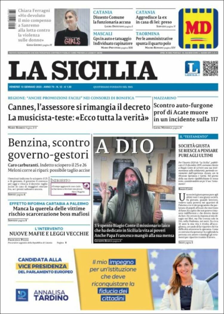 Portada de La Sicilia (Italy)