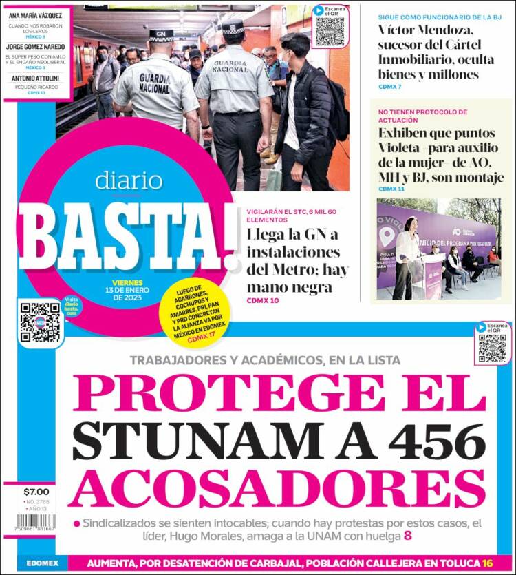 Portada de Diario Basta (México)