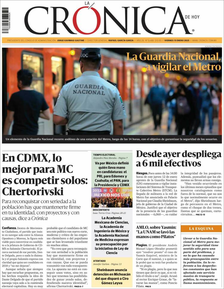 Portada de La Crónica de Hoy (México)