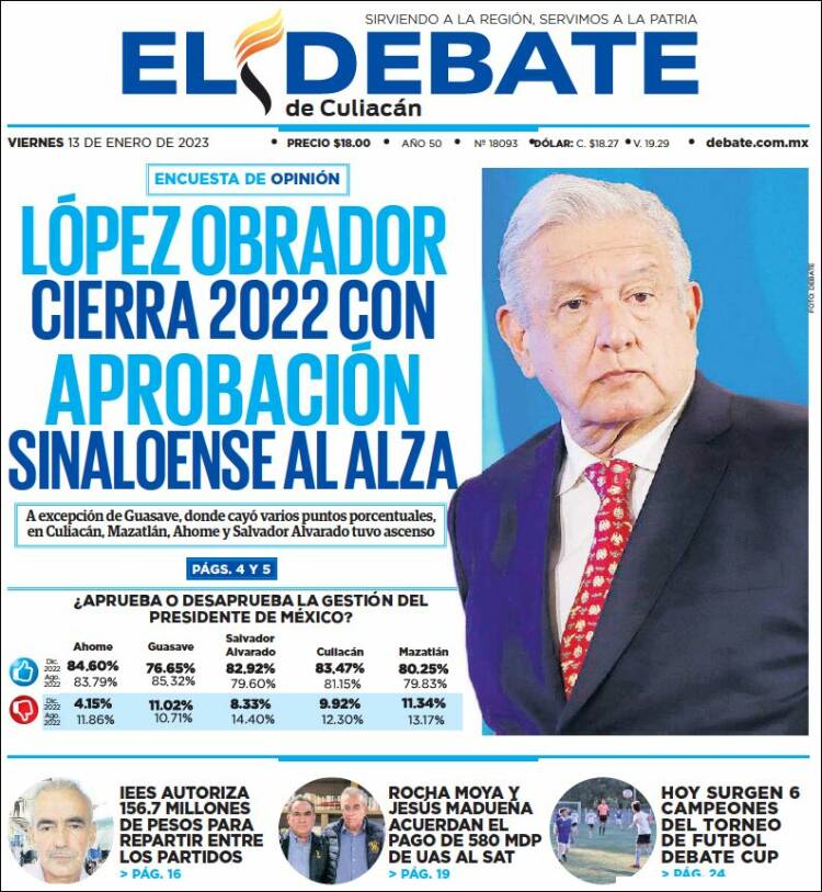 Portada de El Debate de Culiacán (México)