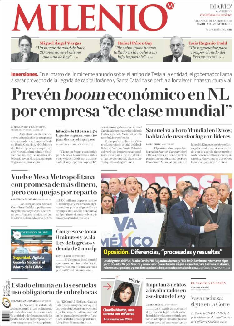 Portada de Milenio de Monterrey (México)