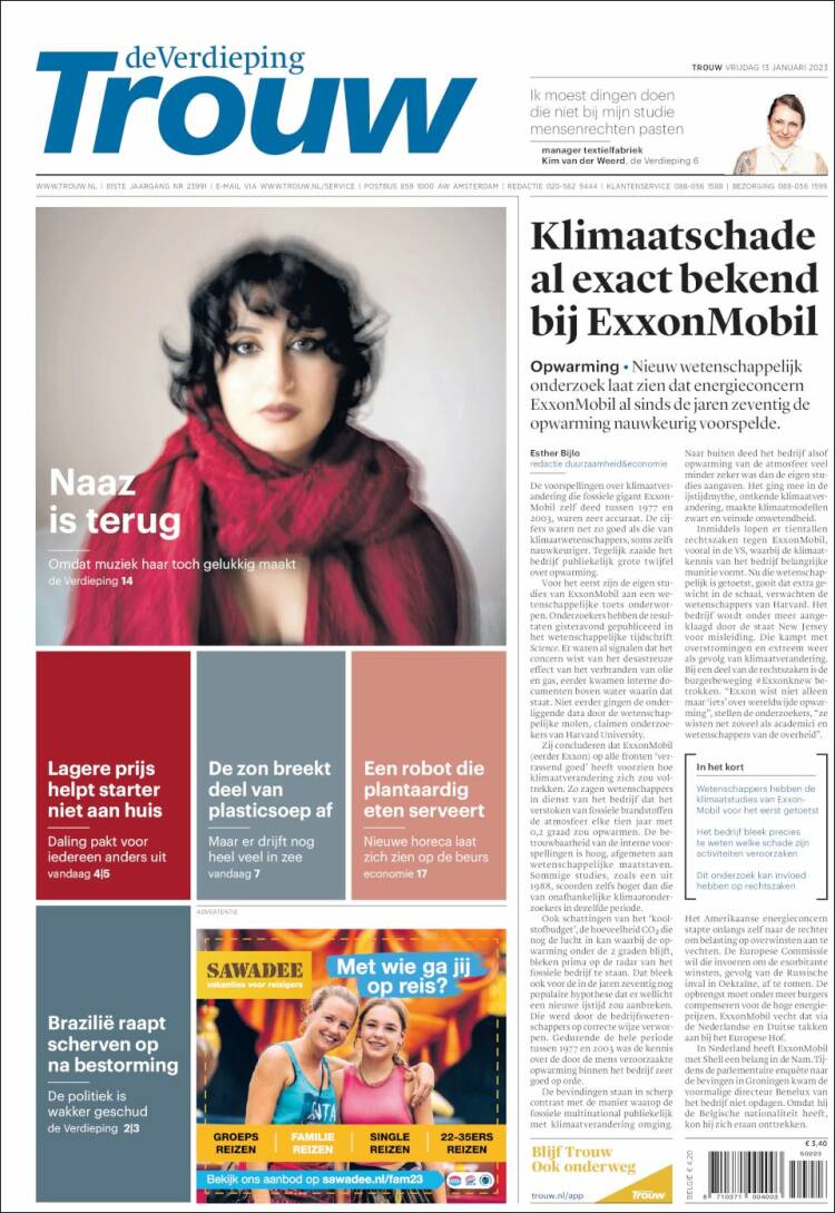 Portada de Trouw (Pa&iacute;ses Bajos)