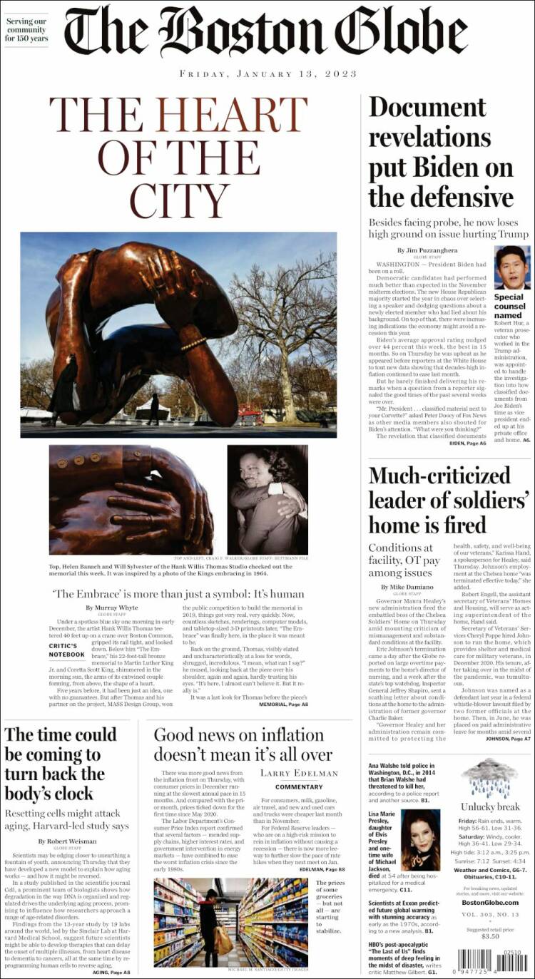 Portada de Boston Globe (USA)