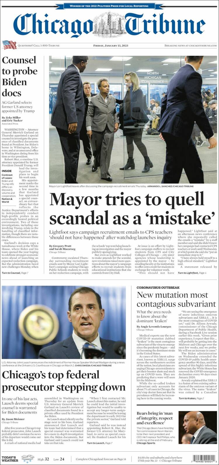 Portada de Chicago Tribune (USA)