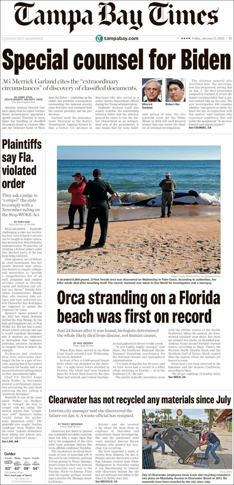 Portada de Tampa Bay Times (USA)