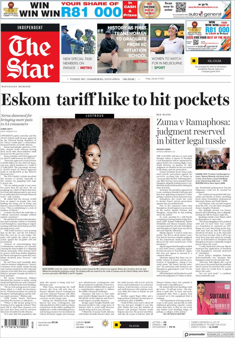 Portada de The Star (Sud&aacute;frica)