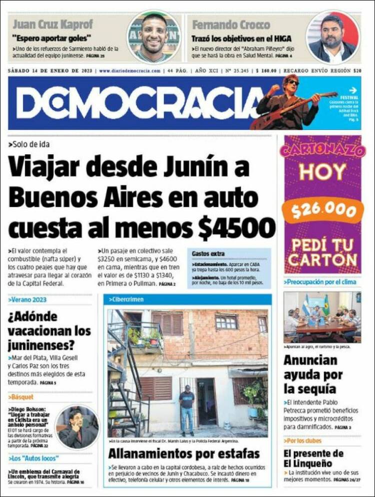 Portada de Diario Democracia (Argentina)