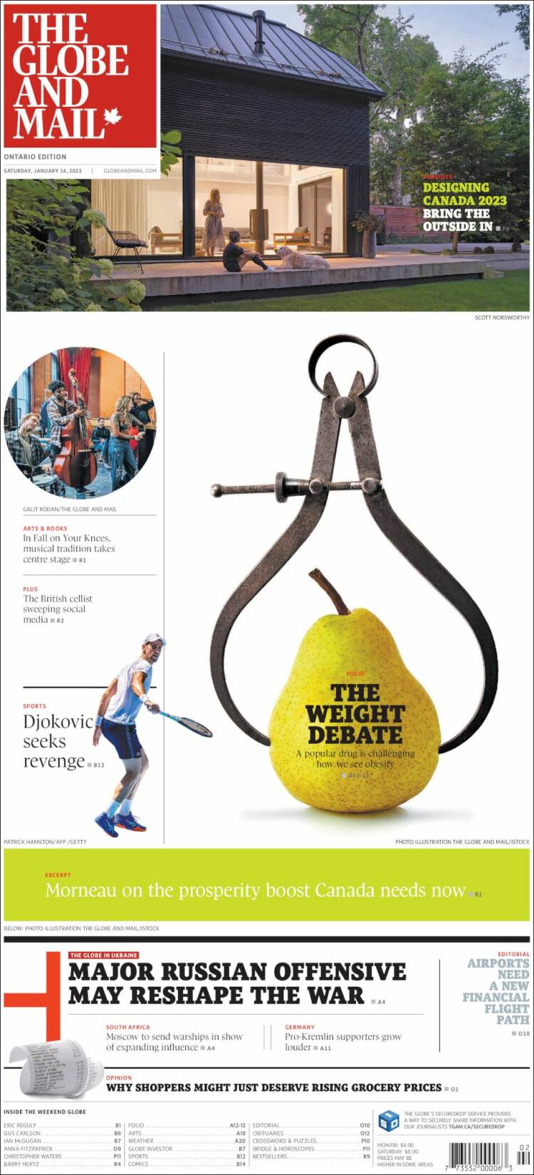 Portada de The Globe and Mail (Canadá)