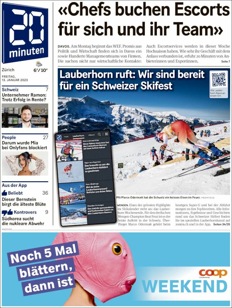 Portada de 20Minuten - Zürich (Suiza)