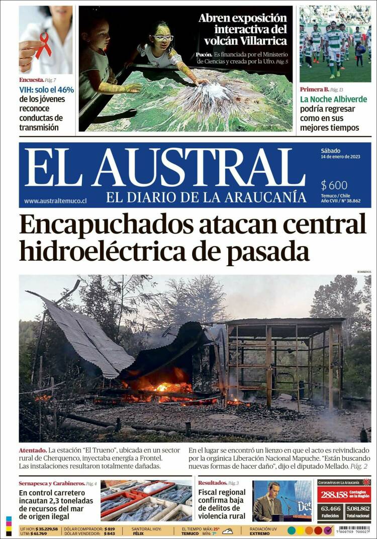 Portada de El Austral de Temuco (Chile)