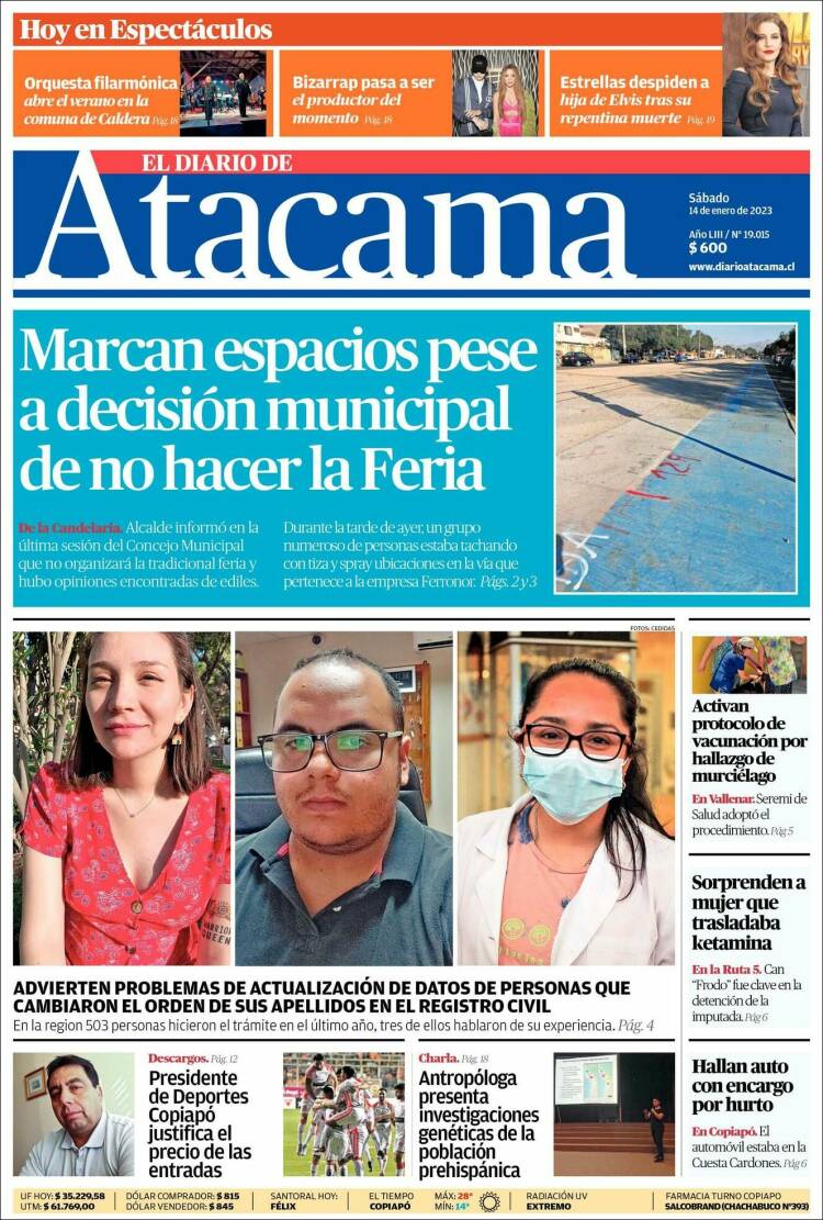 Portada de Diario de Atacama (Chile)