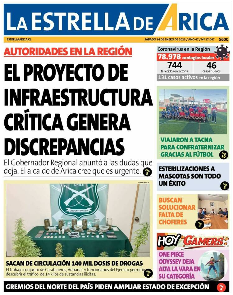 Portada de La Estrella de Arica (Chile)