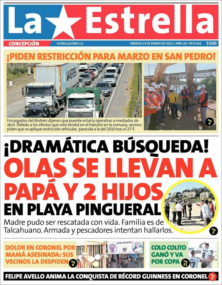 Portada de La Estrella de Concepción (Chile)