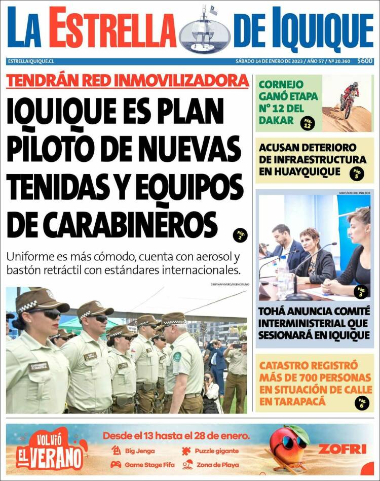 Portada de La Estrella de Iquique (Chile)