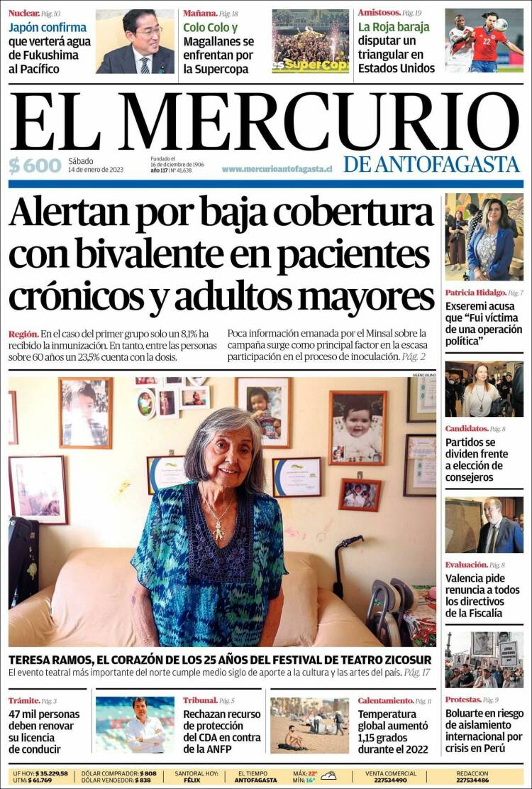 Portada de El Mercurio de Antofagasta (Chile)