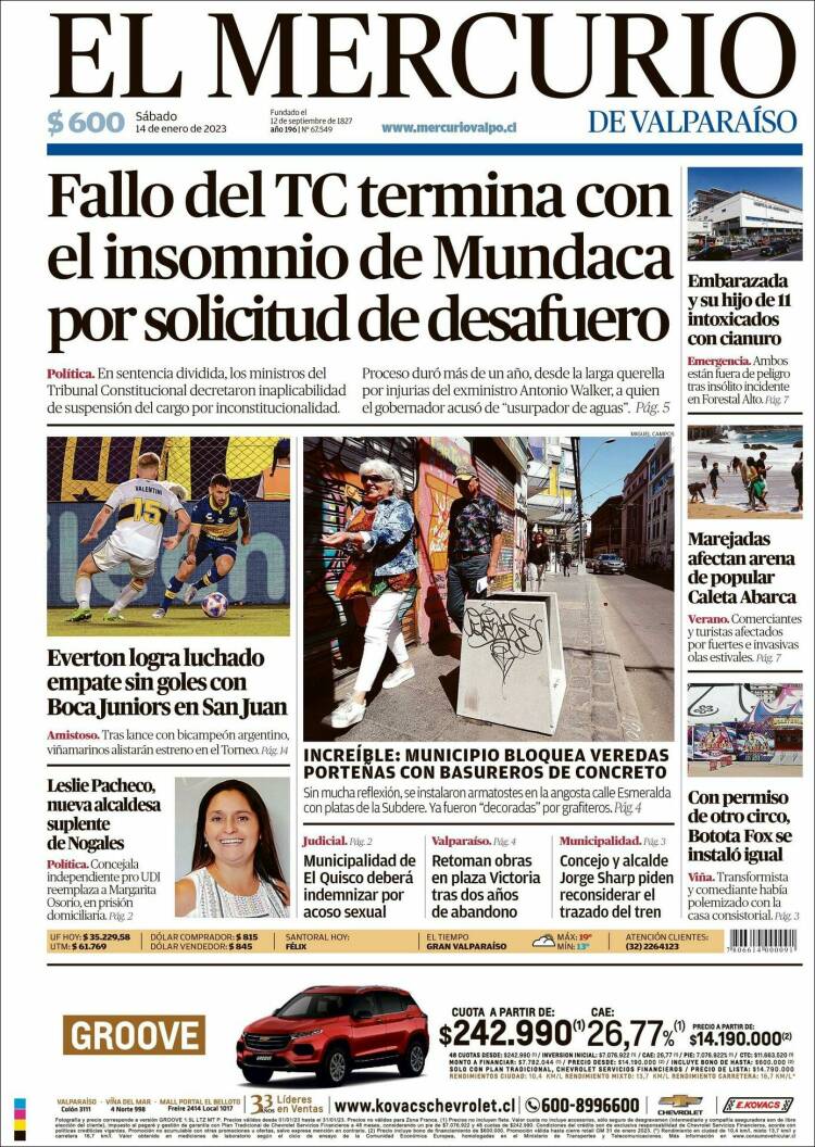 Portada de Mercurio de Valparaiso (Chile)