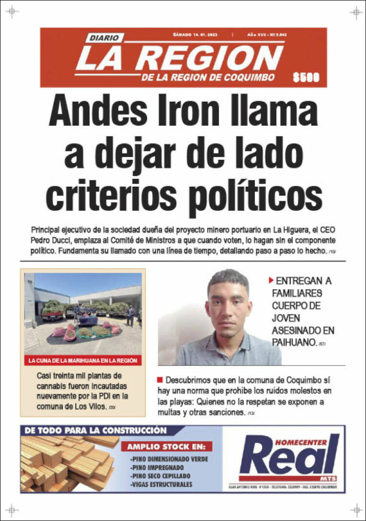 Portada de Diario La Región de Coquimbo (Chile)