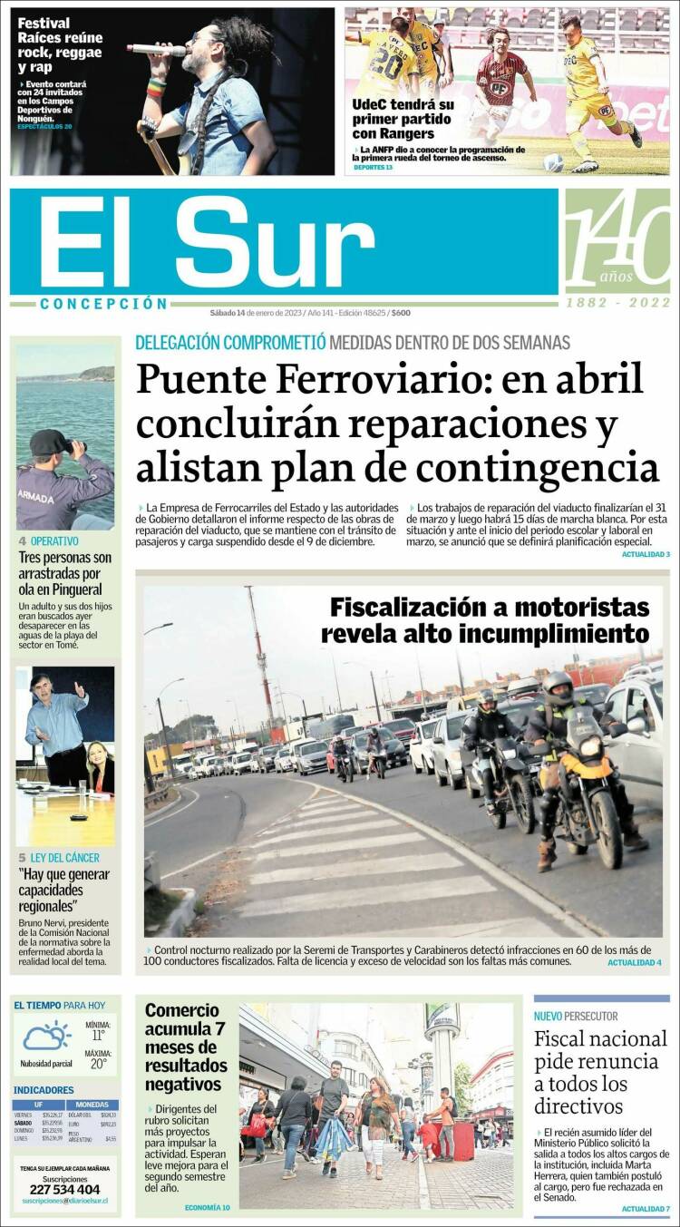 Portada de El Sur (Chile)