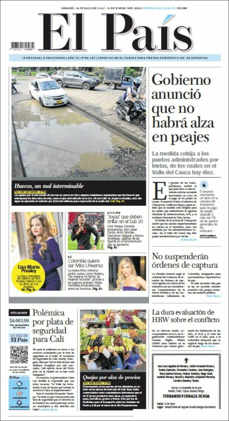 Portada de El País - Cali (Colombia)