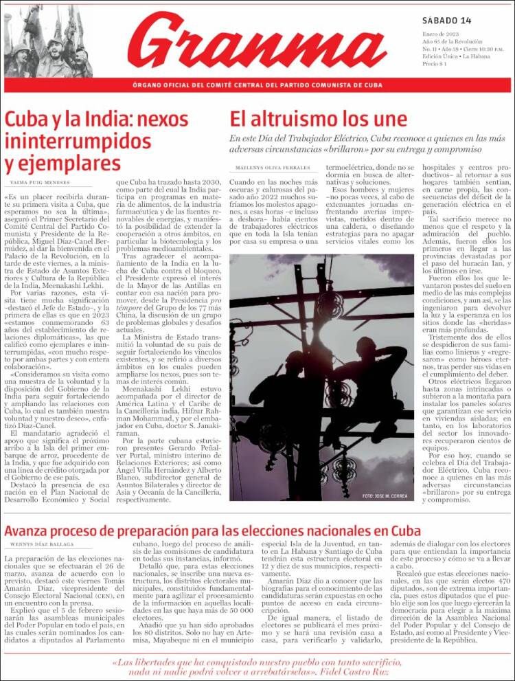 Portada de Granma (Cuba)