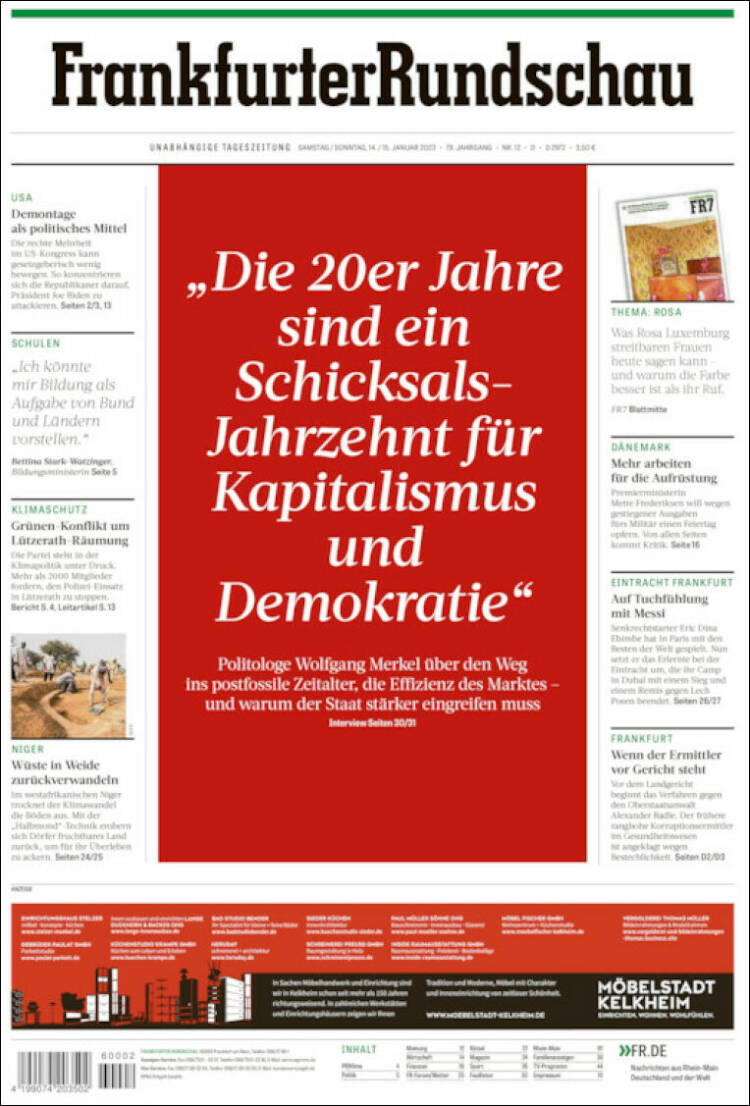 Portada de Frankfurter Rundschau (Alemania)
