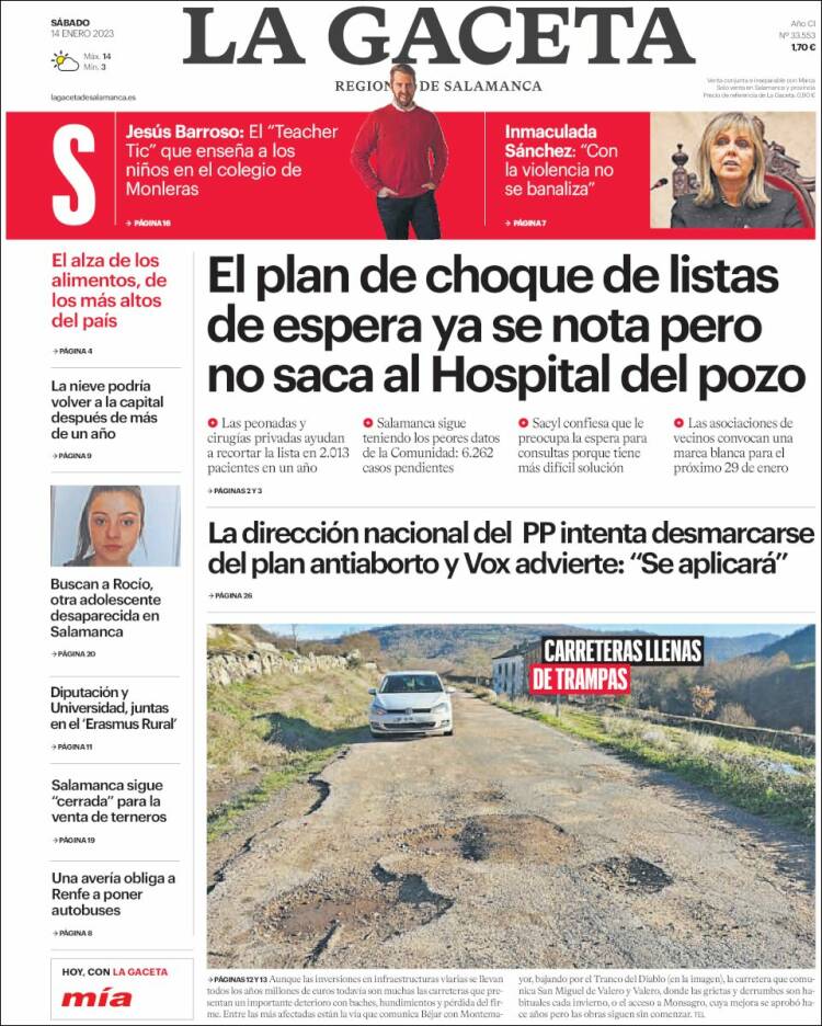 Portada de La Gaceta de Salamanca (España)
